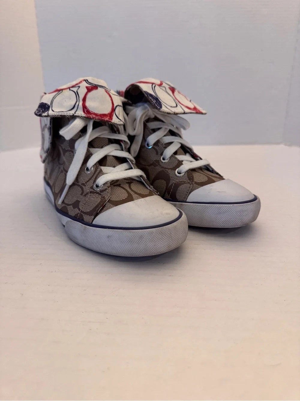 Coach Bonney Sneakers Signature C Women Size 7B Fold Over High Tops Tennis Shoes